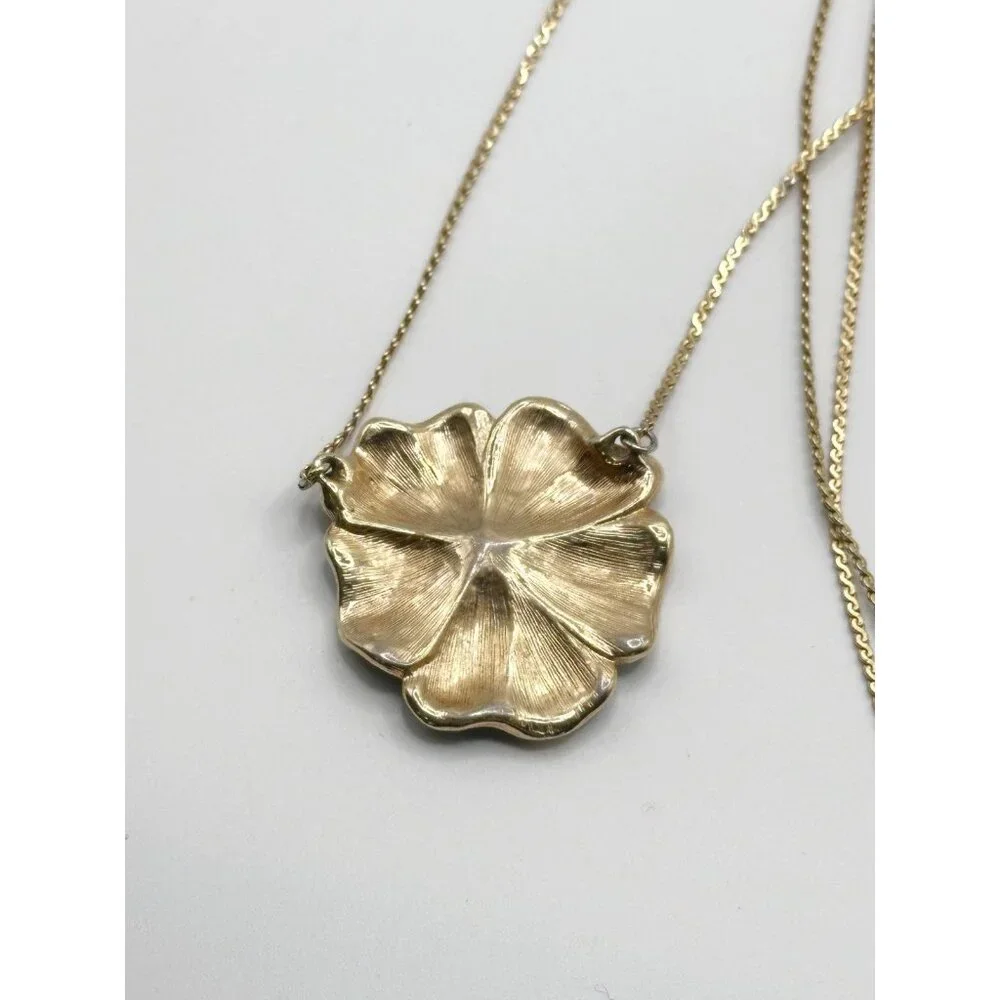 Goldtone Black Enamel Pansy Pendant Necklace‎